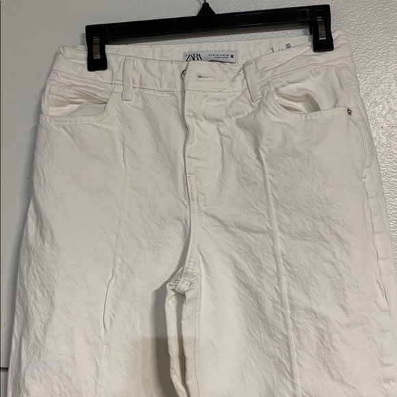ZARA WOMENS WHITE JEANS CROPPED WIDE LEG FRONT SEAM 4 5862/058/250/36 - Picture 3 of 7